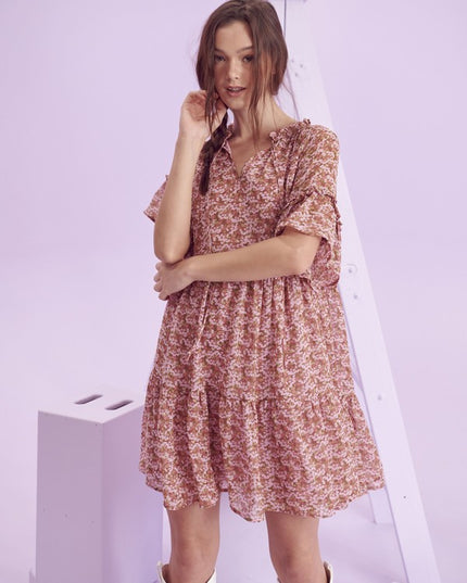 Charming Floral V-Neck Mini Dress with Ruffled Sleeves