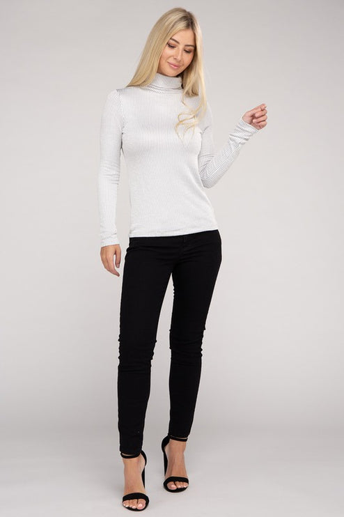 Sophisticated Comfort Everyday Ribbed Turtle Neck Long Sleeve Top