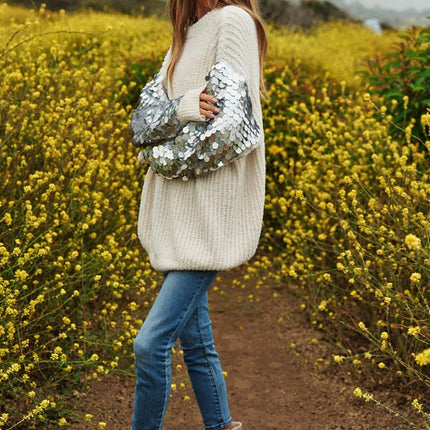 Beautiful Sequin Sleeve Design Tunic Top Knit Sweater - Accessoriesforever