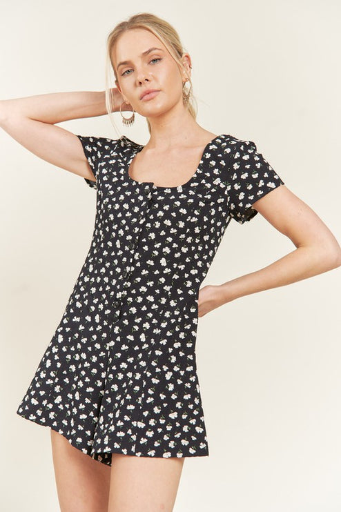 Playful Chic Floral Button Down Romper - Accessoriesforever