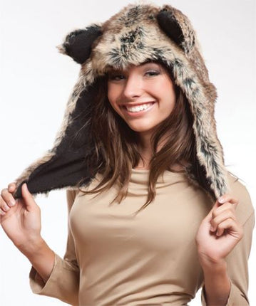 Faux Fur Plush 3D Half Animal Hood Hat Ear Flaps - Accessoriesforever