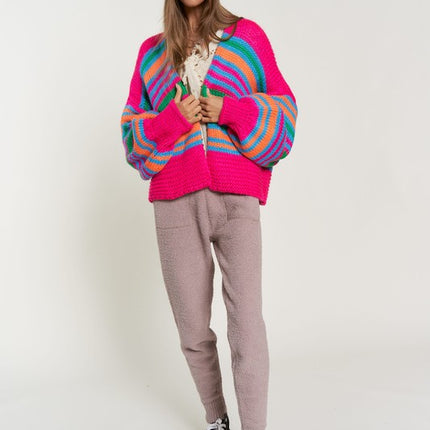 Cozy Stylish Stripe Design Open Knit Fashion Top Sweater Cardigan - Accessoriesforever