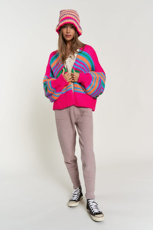 Cozy Stylish Stripe Design Open Knit Fashion Top Sweater Cardigan - Accessoriesforever