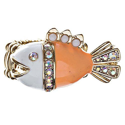Ocean Theme Crystal Rhinestone Fancy Fishlike Design Stretch Ring - Accessoriesforever