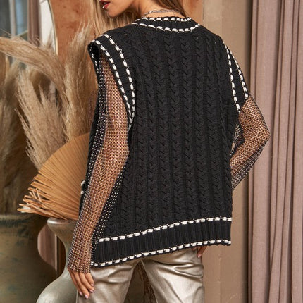 Fashion V-Neck Sleeveless Pocket Detail Design Knit Sweater Vest - Accessoriesforever