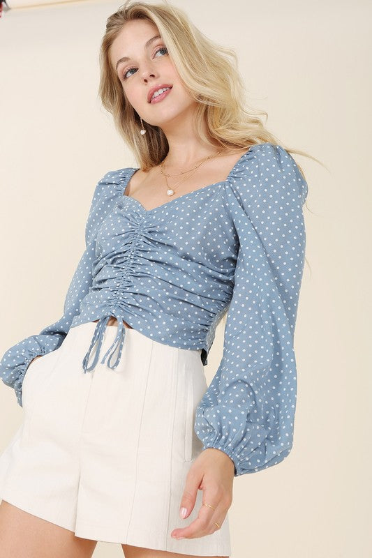 Beautiful Stylish Polka Dot Puff Sleeve Fashion Crop Top