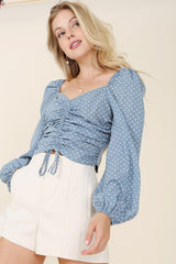 Beautiful Stylish Polka Dot Puff Sleeve Fashion Crop Top