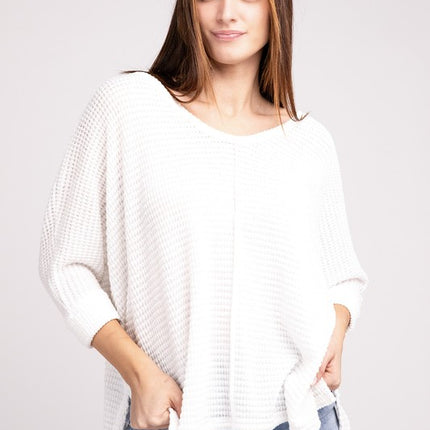 Chic Elegant Trendy 3/4 Sleeve V-Neck Hi-Low Hem Jacquard Sweater - Accessoriesforever