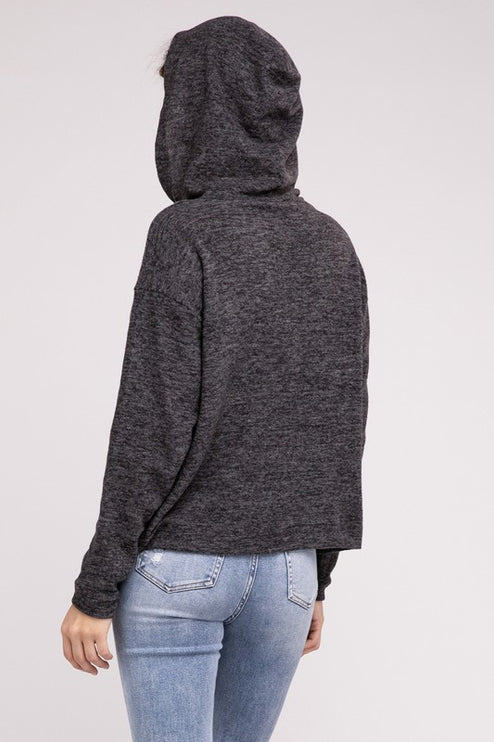 Cozy Stylish Winter Hooded Brushed Melange Hacci Fashion Top Sweater