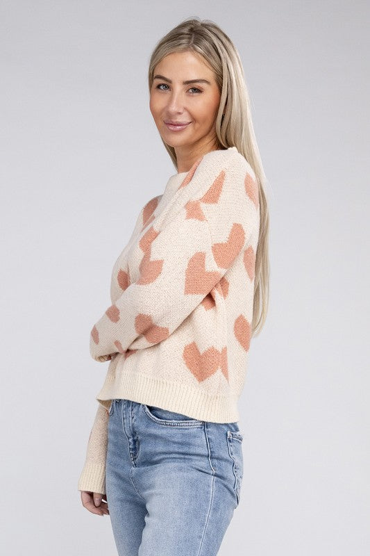 Cute Adorable Fashion Stylish Cozy Heart Pattern Knitted Top Sweater