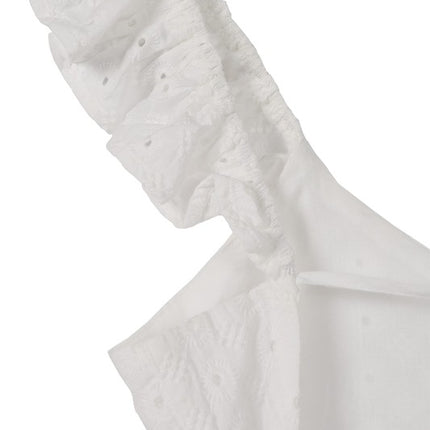 Cute Stylish Open Back Tie Ruffled Trim Flare Fashion Top White