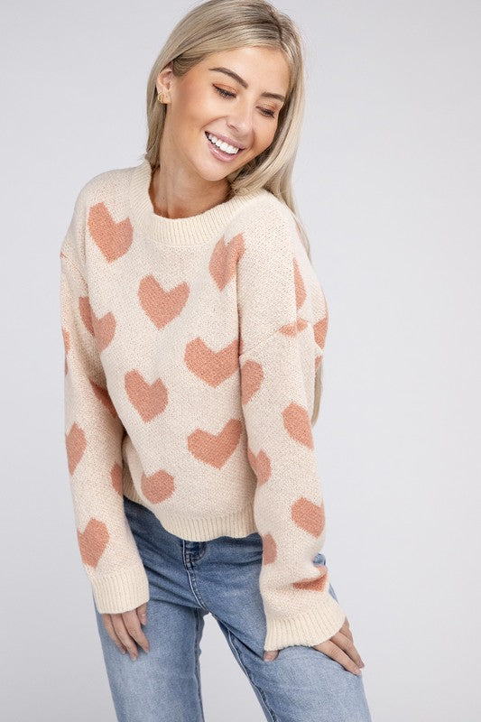Cute Adorable Fashion Stylish Cozy Heart Pattern Knitted Top Sweater