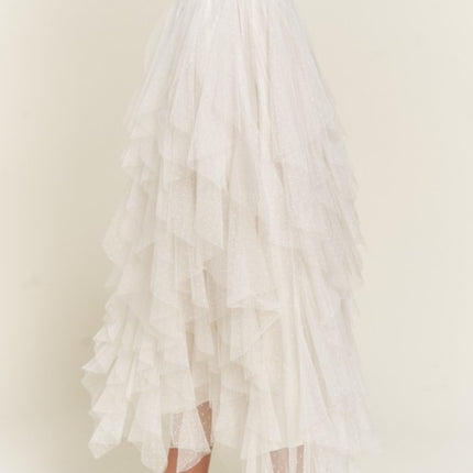 Elegant Layered Polka Dot Mesh A-Line Elastic Waist Midi Skirt