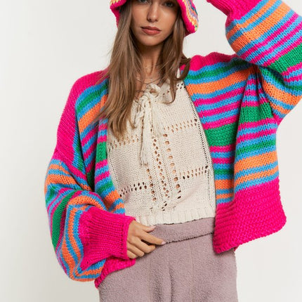 Cozy Stylish Stripe Design Open Knit Fashion Top Sweater Cardigan - Accessoriesforever
