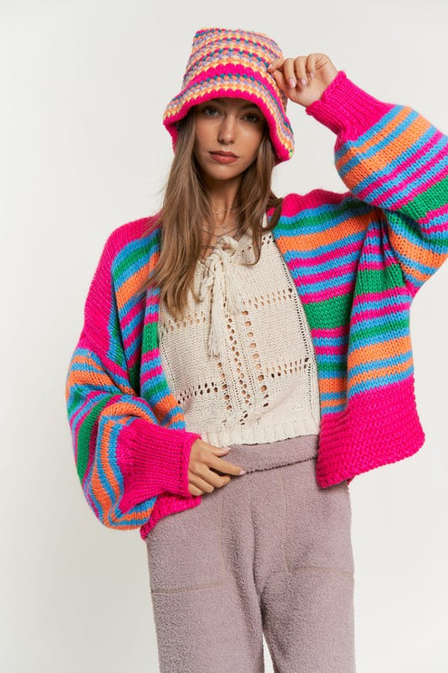Cozy Stylish Stripe Design Open Knit Fashion Top Sweater Cardigan - Accessoriesforever