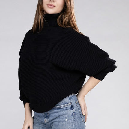 Sleek Comfortable Elegant Viscose Dolman Sleeve Turtleneck Sweater