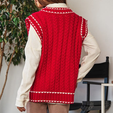 Fashion V-Neck Sleeveless Pocket Detail Design Knit Sweater Vest - Accessoriesforever