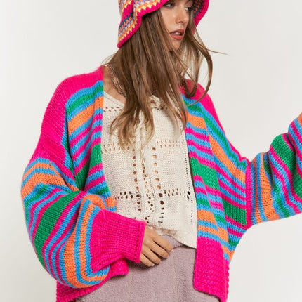 Cozy Stylish Stripe Design Open Knit Fashion Top Sweater Cardigan - Accessoriesforever