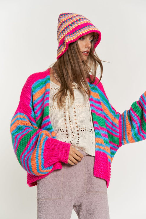Cozy Stylish Stripe Design Open Knit Fashion Top Sweater Cardigan - Accessoriesforever
