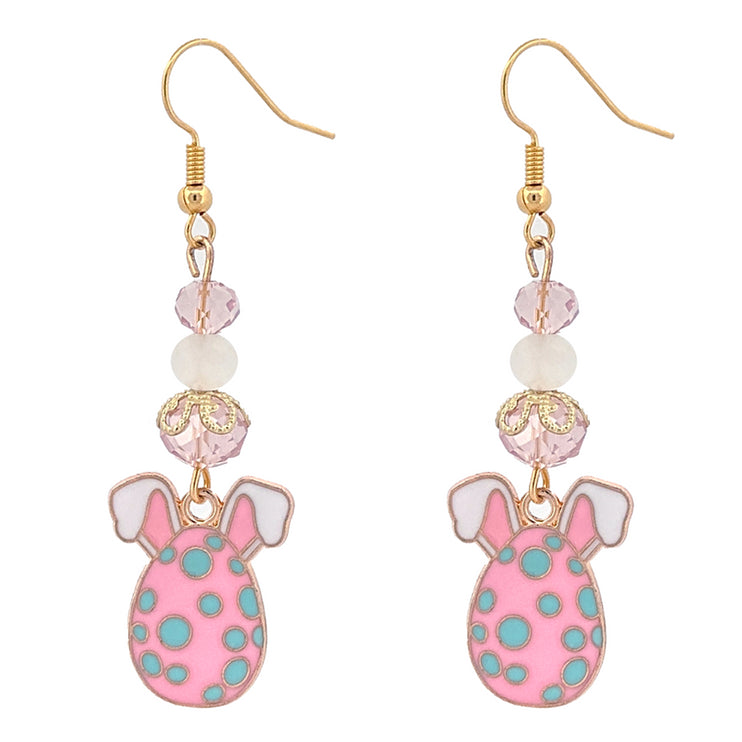 Easter Egg Bunny Enameled Charm Fashion Dangle Earrings Pink Blue - Accessoriesforever