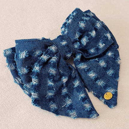 Bold Retro Distressed Jean Bow Design Hair Clip