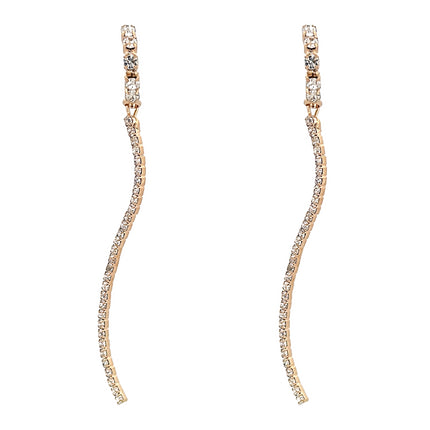 Elegant Crystal Rhinestone Pave Long Linear Wave Drop Dangle Earrings