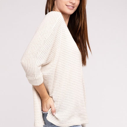 Chic Elegant Trendy 3/4 Sleeve V-Neck Hi-Low Hem Jacquard Sweater - Accessoriesforever