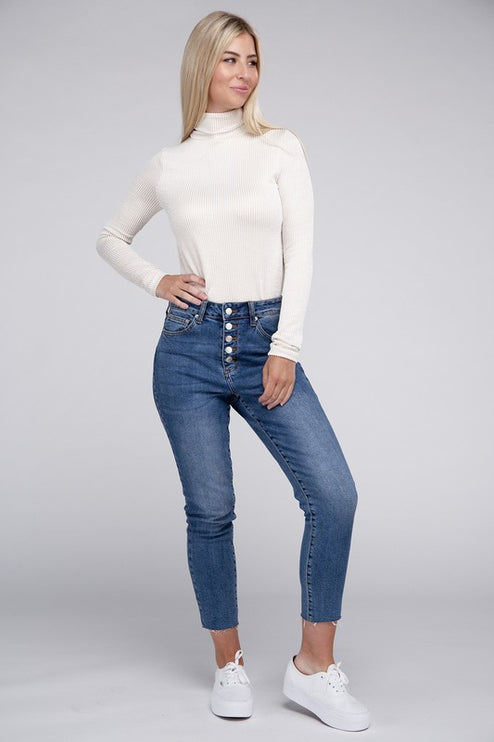 Sophisticated Comfort Everyday Ribbed Turtle Neck Long Sleeve Top