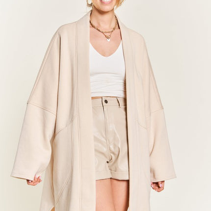 Oversized Brushed Knit Sweater Cardigan with Front Pocket