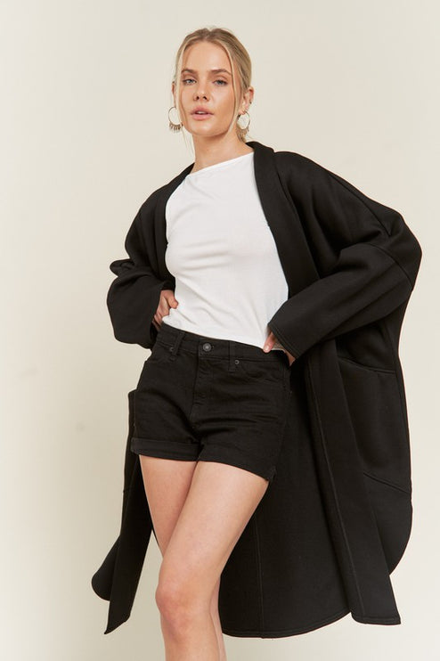 Oversized Brushed Knit Sweater Cardigan with Front Pocket