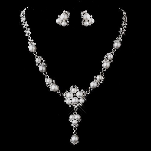 Bridal Wedding Jewelry Set Rhinestone Pearl Chic Y Drop