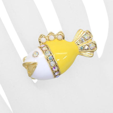 Ocean Theme Crystal Rhinestone Fancy Fishlike Design Stretch Ring - Accessoriesforever