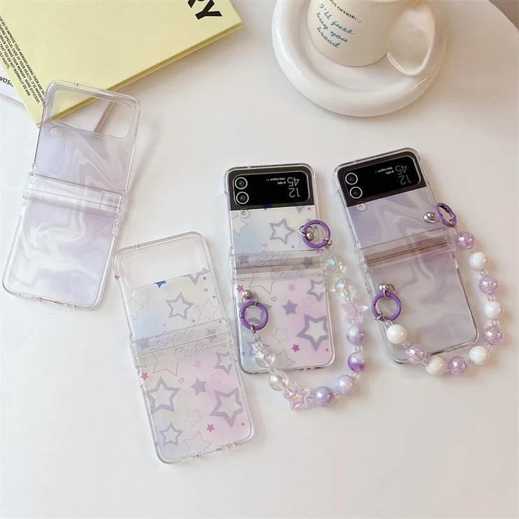 Beautiful Dream Star Beaded Wristlet Strap Phone Case Cover for Samsung Z Flip