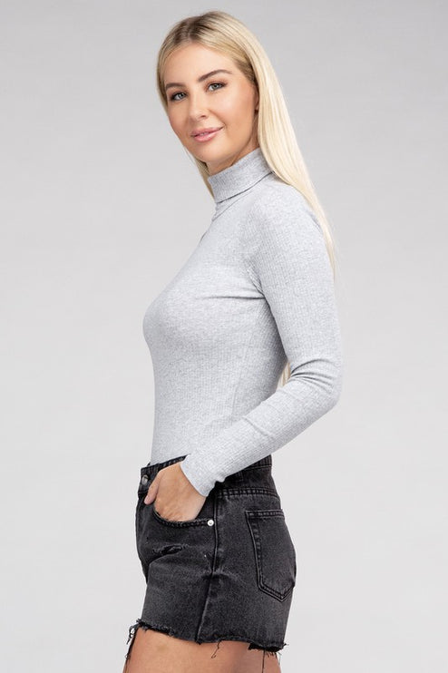 Long-Sleeve Turtleneck Bodysuit with Snap Closure
