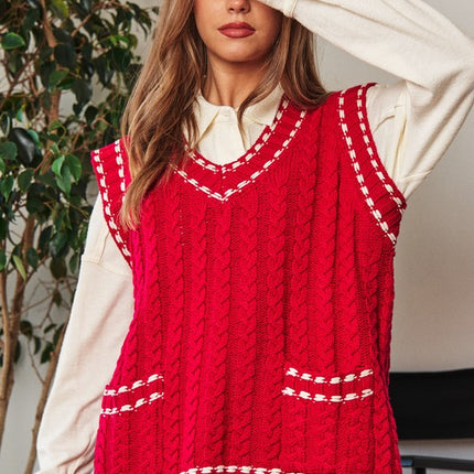 Fashion V-Neck Sleeveless Pocket Detail Design Knit Sweater Vest - Accessoriesforever