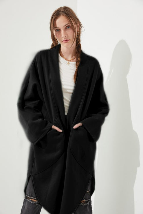Oversized Brushed Knit Sweater Cardigan with Front Pocket