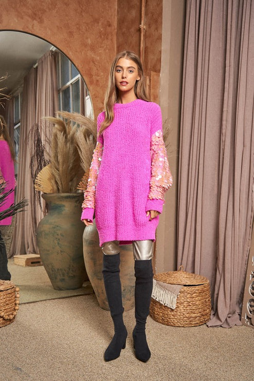 Beautiful Sequin Sleeve Design Tunic Top Knit Sweater - Accessoriesforever