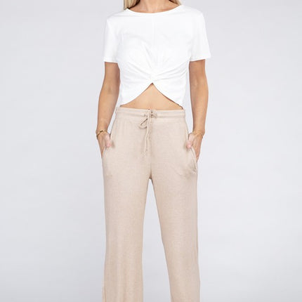 Soft Terry Lounge Pants with Elastic Drawstring Waist