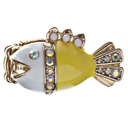 Ocean Theme Crystal Rhinestone Fancy Fishlike Design Stretch Ring - Accessoriesforever