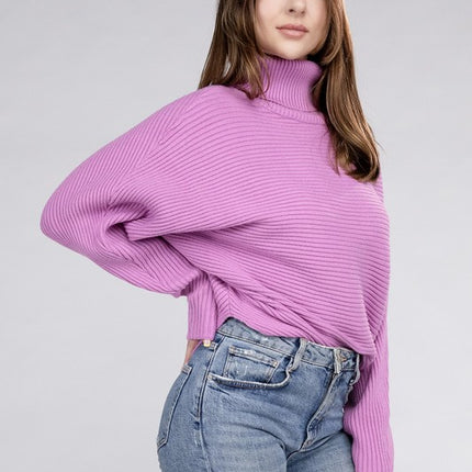 Sleek Comfortable Elegant Viscose Dolman Sleeve Turtleneck Sweater