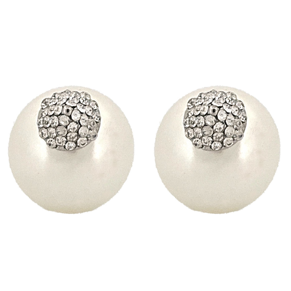 Chic Modern Cone Pearl Crystal Rhinestone Double Sided Design Fashion Stud Earrings