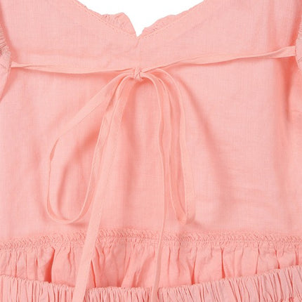 Cute Stylish Open Back Tie Ruffled Trim Flare Fashion Top Pink - Accessoriesforever