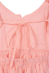 Cute Stylish Open Back Tie Ruffled Trim Flare Fashion Top Pink