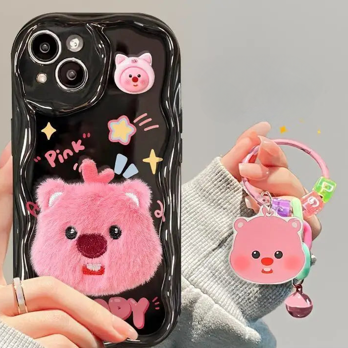 Cute 3D Plush Cartoon Loopy HOlderKeychain Phone Case Cover for iPhone