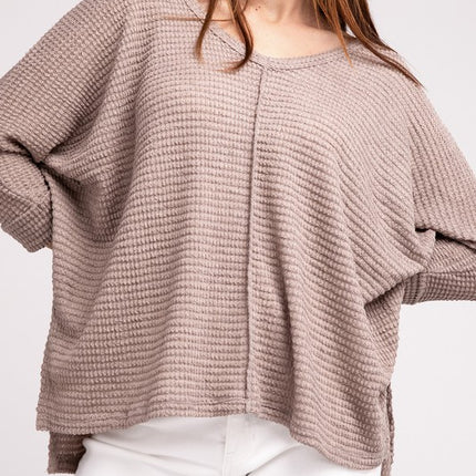 Chic Elegant Trendy 3/4 Sleeve V-Neck Hi-Low Hem Jacquard Sweater - Accessoriesforever