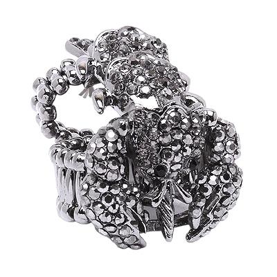 Scorpion Double Band Crystal Rhinestone Stretch Adjustable Cocktail Ring