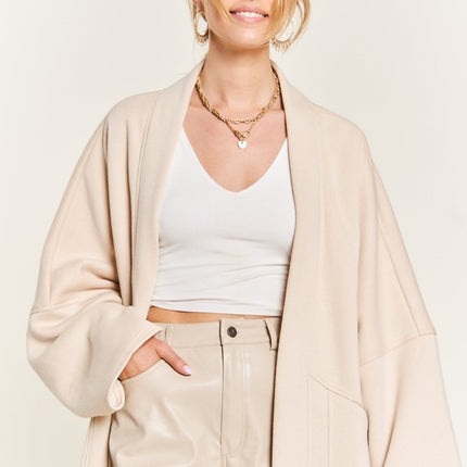 Oversized Brushed Knit Sweater Cardigan with Front Pocket