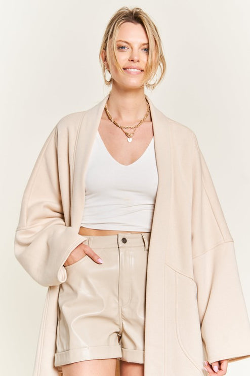 Oversized Brushed Knit Sweater Cardigan with Front Pocket
