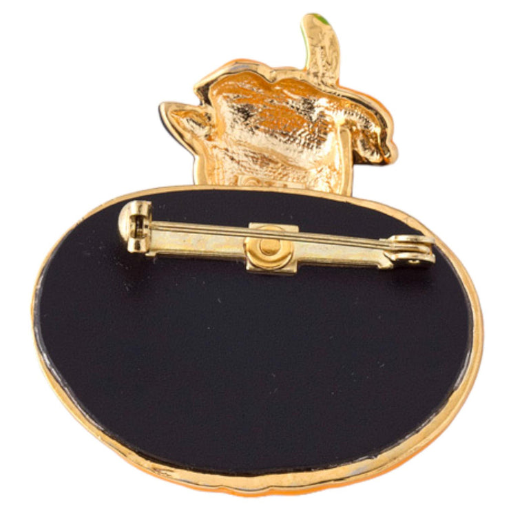 Halloween Costume Jewelry Black Cat in Pumpkin Charm Enamel Brooch Pin BH236 Orange - Accessoriesforever
