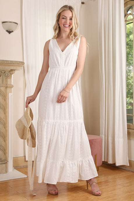 Beautiful Embroidered Ruffled Tiered V-Neck Fashion Dress